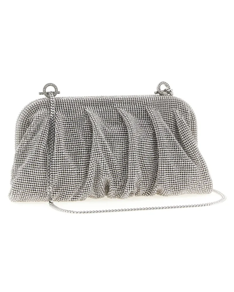Benedetta Bruzziches Crystal-Studded Mesh Clutch — Silver Silver