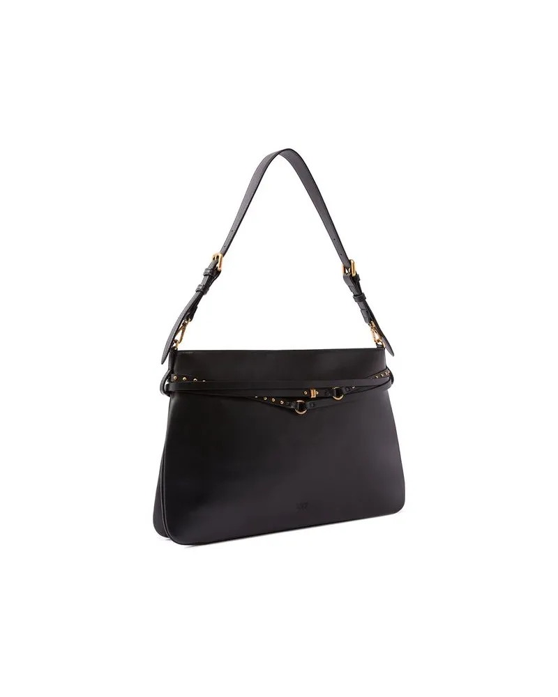 Pinko Calfskin Leather Shoulder Bag — Black Black