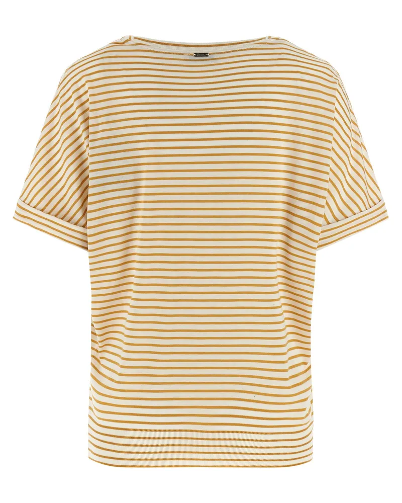 Herno Striped Lyocell-Cotton T-shirt — Gold Gold