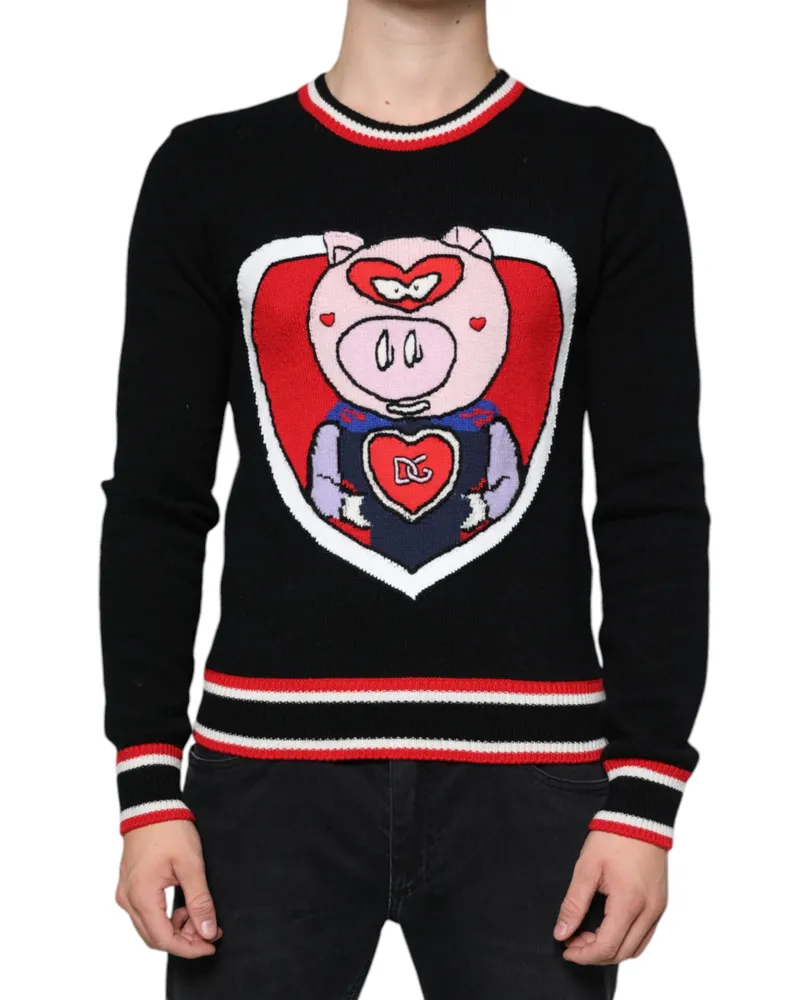 Dolce & Gabbana Men's Black Cashmere Pig Of The Year Pullover Sweater Clothing Black