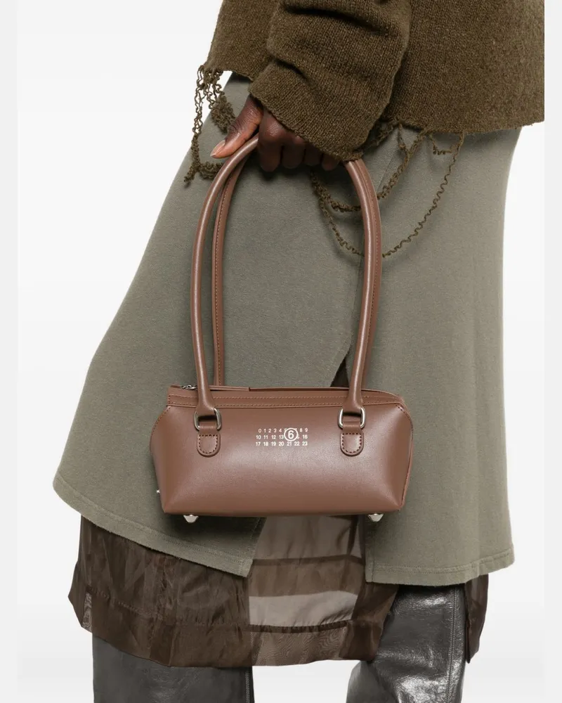 Maison Margiela Logo-Print Leather Shoulder Bag — Brown Brown