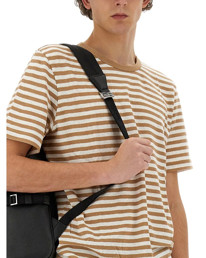 HUGO BOSS Striped Cotton-Linen T-Shirt — Beige Beige