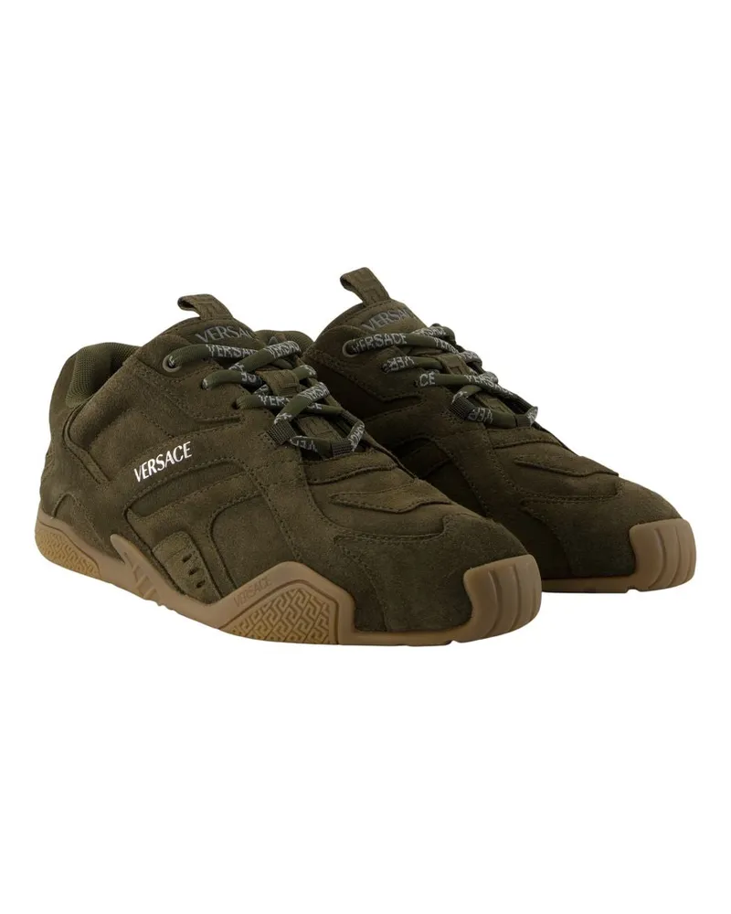 Versace Men's Suede Sneakers -  Leather Khaki Calfskin Shoes Khaki