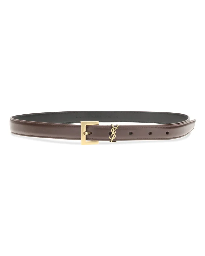 Saint Laurent Women's Cassandre Slim Belt Red Tan Calf Leather Bos Taurus E Braces Brown