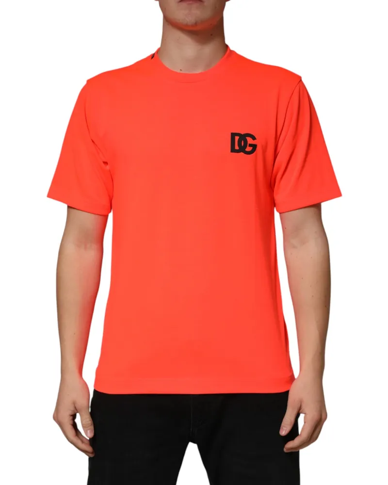 Dolce & Gabbana Neon Orange Polyester Crew Neck Men T-Shirt Orange