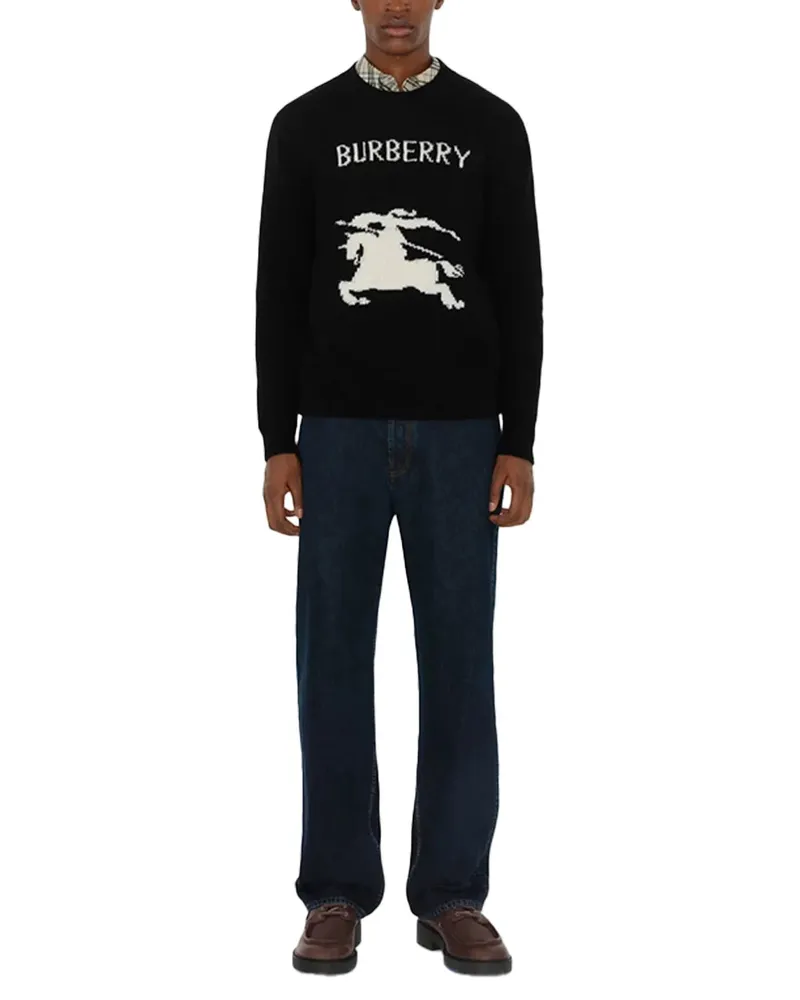 Burberry Logo-Knitted Cashmere Blend Sweater — Black Black
