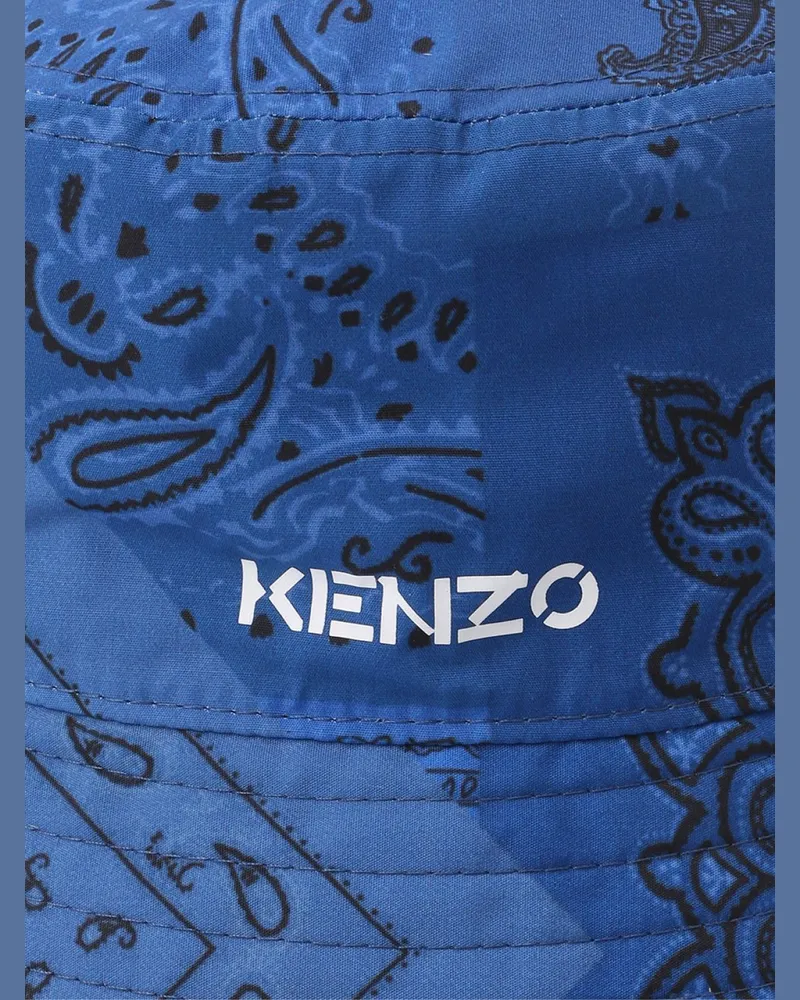 Kenzo Women's Paisley Bandana Logo Bucket Hat Blue Accessories > Beanies Blue