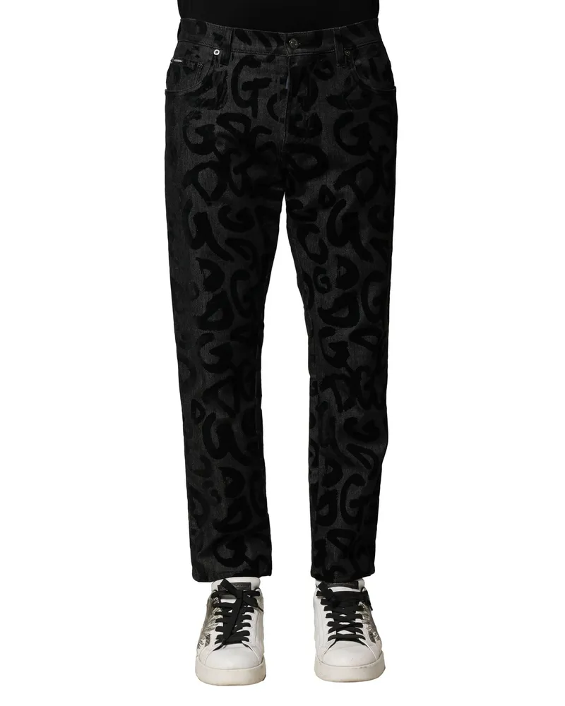 Dolce & Gabbana Gray Cotton Dg Logo Straight Men Denim Jeans Elastane Clothing Black