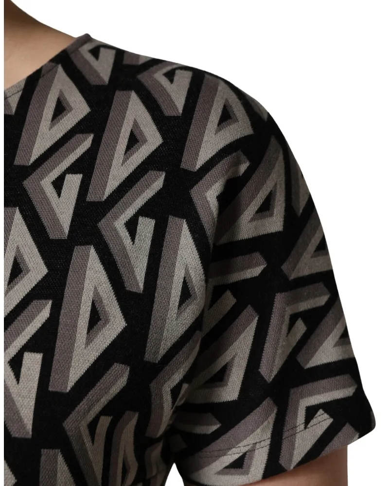 Dolce & Gabbana Women Black Logo Print Cotton Knee Length Dress Black