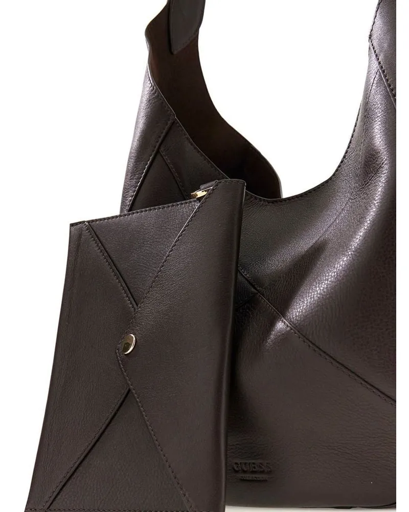 Guess Women's Hobo Bag Dark Oak Cow Leather - Handbags Brown