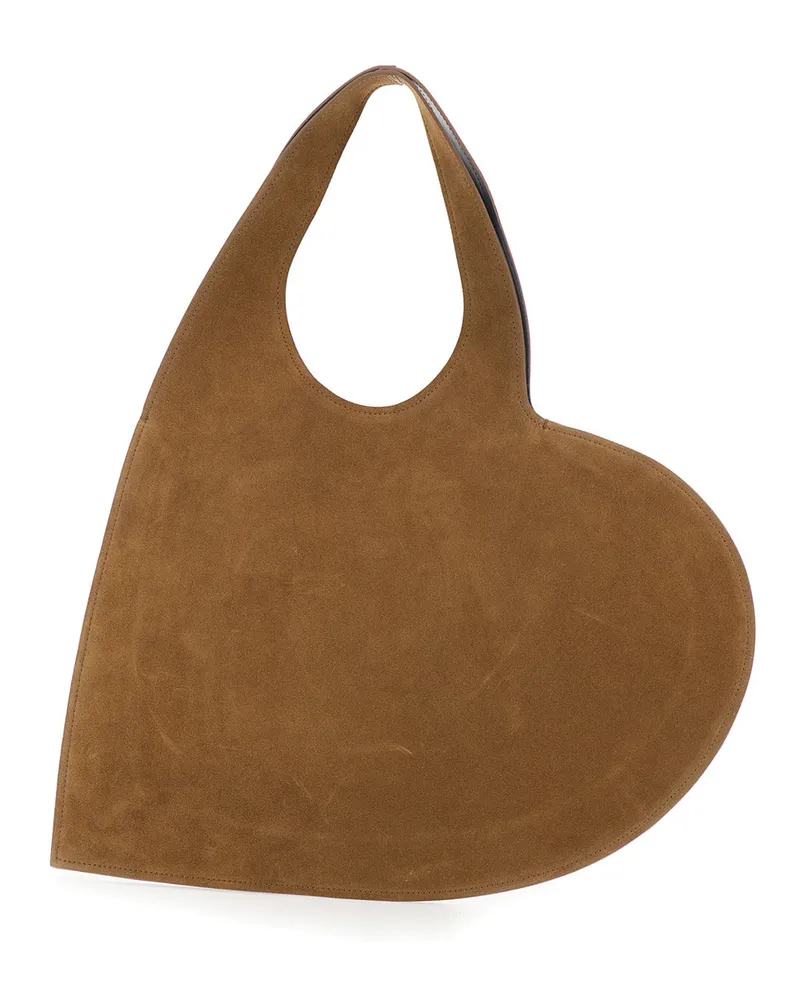 COPERNI Women's Shoulder Bag With Heart Silhouette, Brown Suede Cow Leather Brown