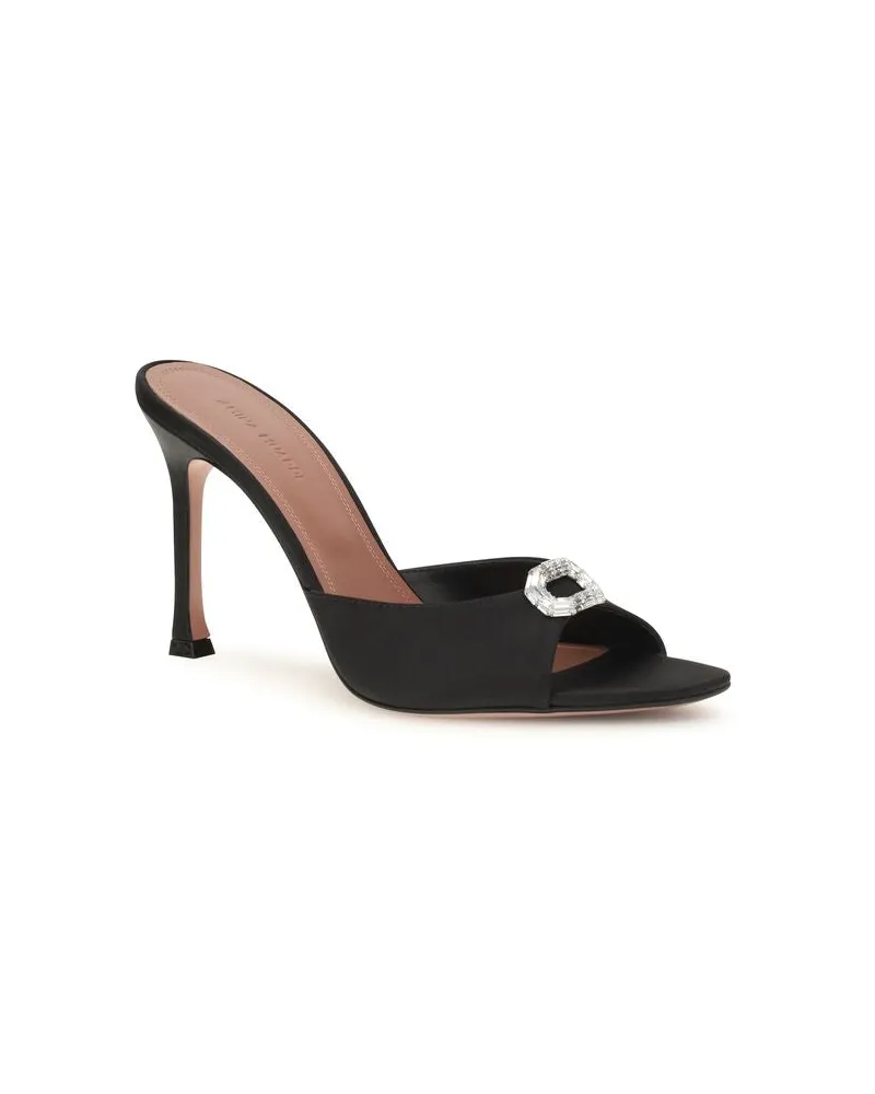 Amina Muaddi Women's Black Silk Stiletto Heel Sandals Black