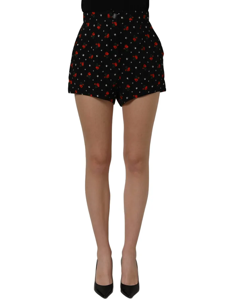Dolce & Gabbana Black Floral High Rise Women Hot Pants Shorts Polyester Viscose Silk Black