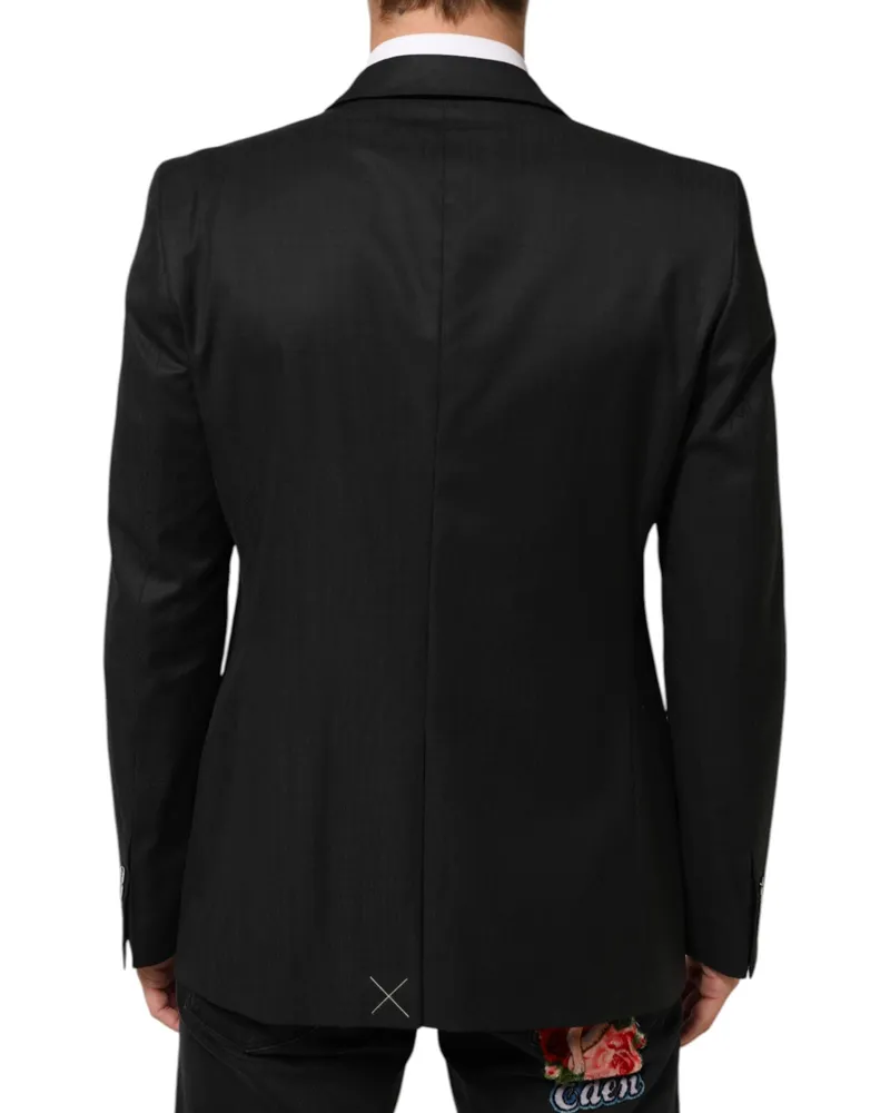 Dolce & Gabbana Black Single Breasted Men Coat Martini Blazer Virgin Wool Clothing Black