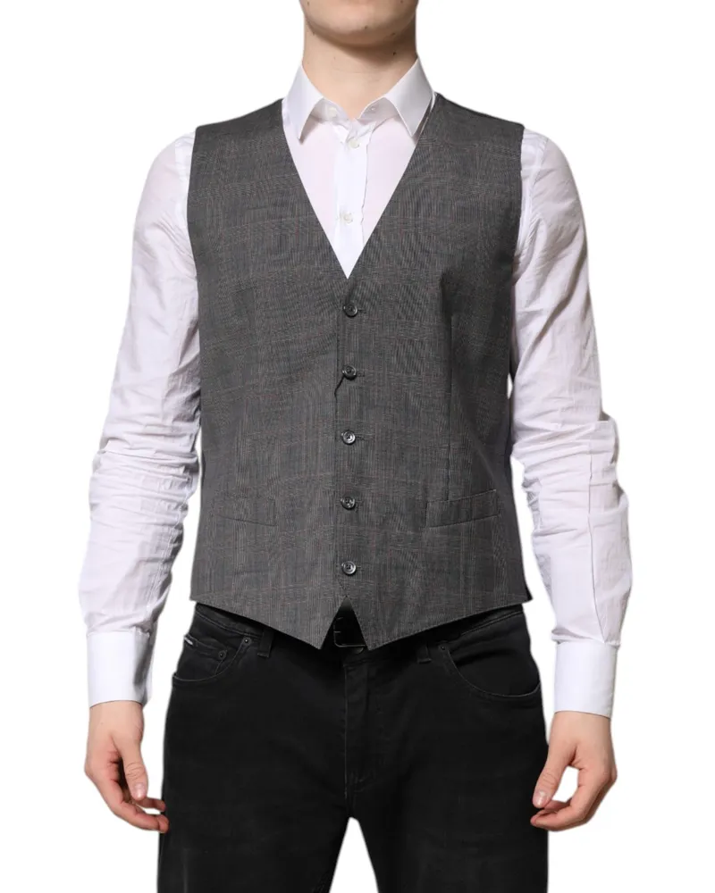 Dolce & Gabbana Virgin Wool Plaid Vest — Gray Gray