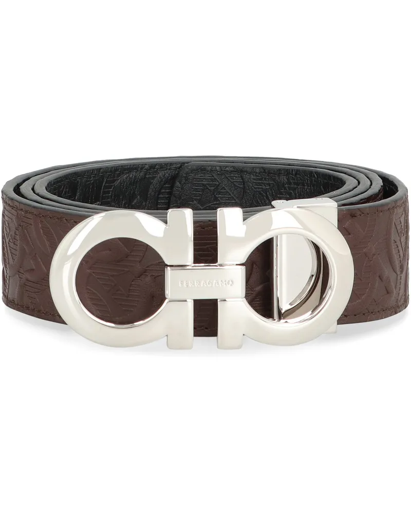 Ferragamo Men's Gancini Reversible Leather Belt Brown Calf Brown