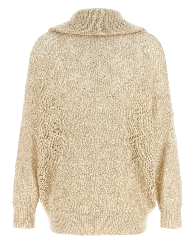 Brunello Cucinelli Dazzling Abstract Leaf Cardigan — Beige Beige