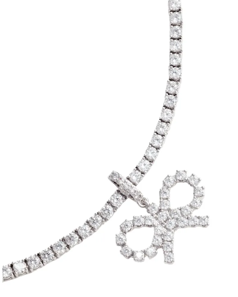 Self-Portrait Crystal Bow Necklace — Silver Silver