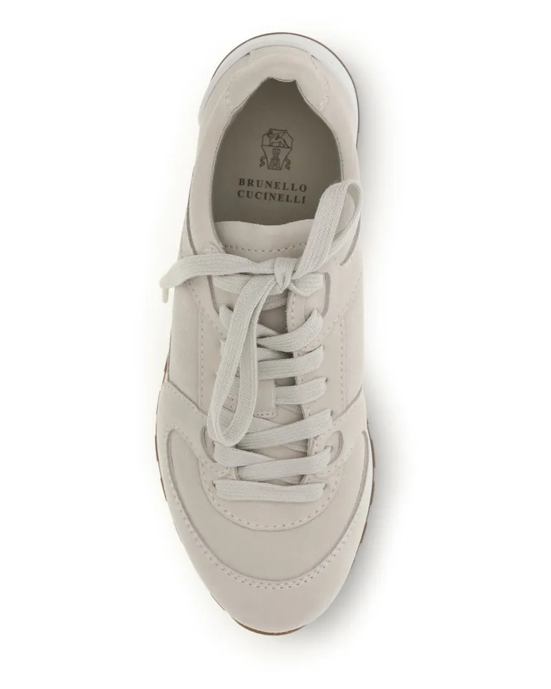 Brunello Cucinelli Women's Suede Sneakers Ivory Calf Leather Trainers Ivory