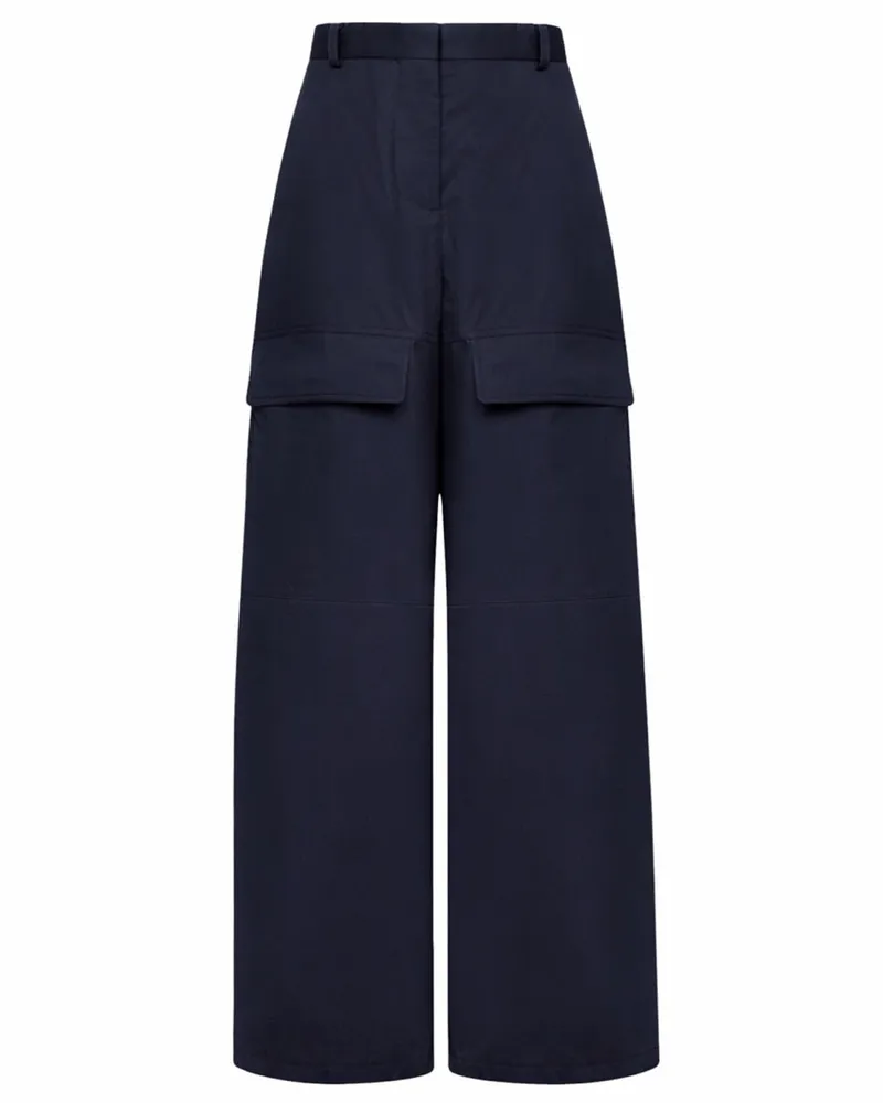 Stella McCartney Wide-Leg Cotton Cargo Pants — Blue Blue