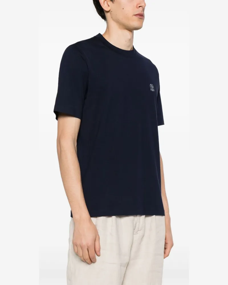 Brunello Cucinelli Men Logo-Print Cotton T-Shirt Ss26 M Navy