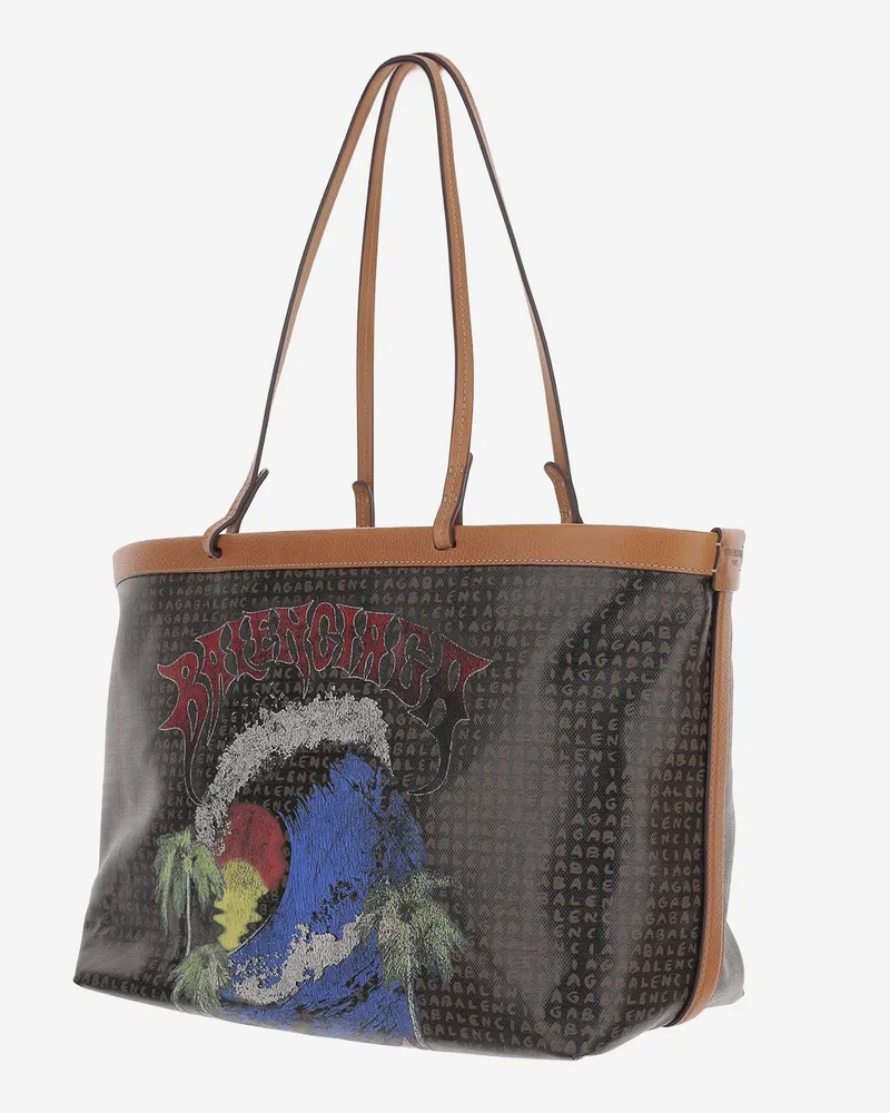 Balenciaga Women's Tote Bag Select Media Coated Canvas Multicolour Cotton Gray