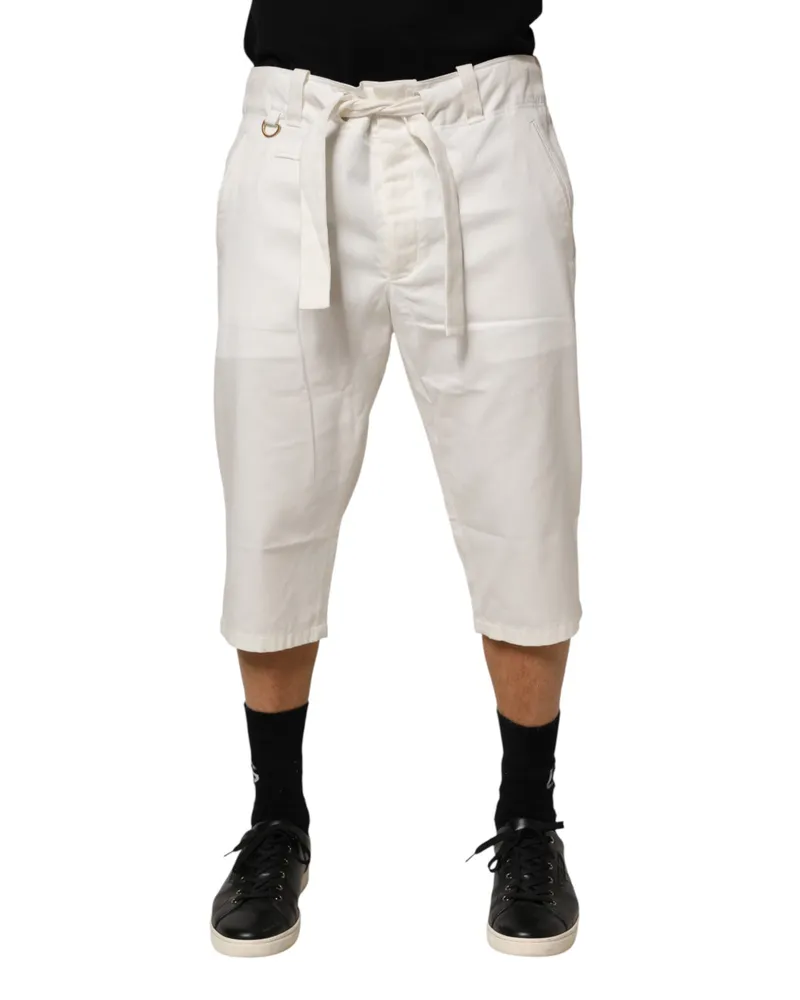 Dolce & Gabbana Men's White Cotton Stretch Cropped Trouser Pants Co+01 White