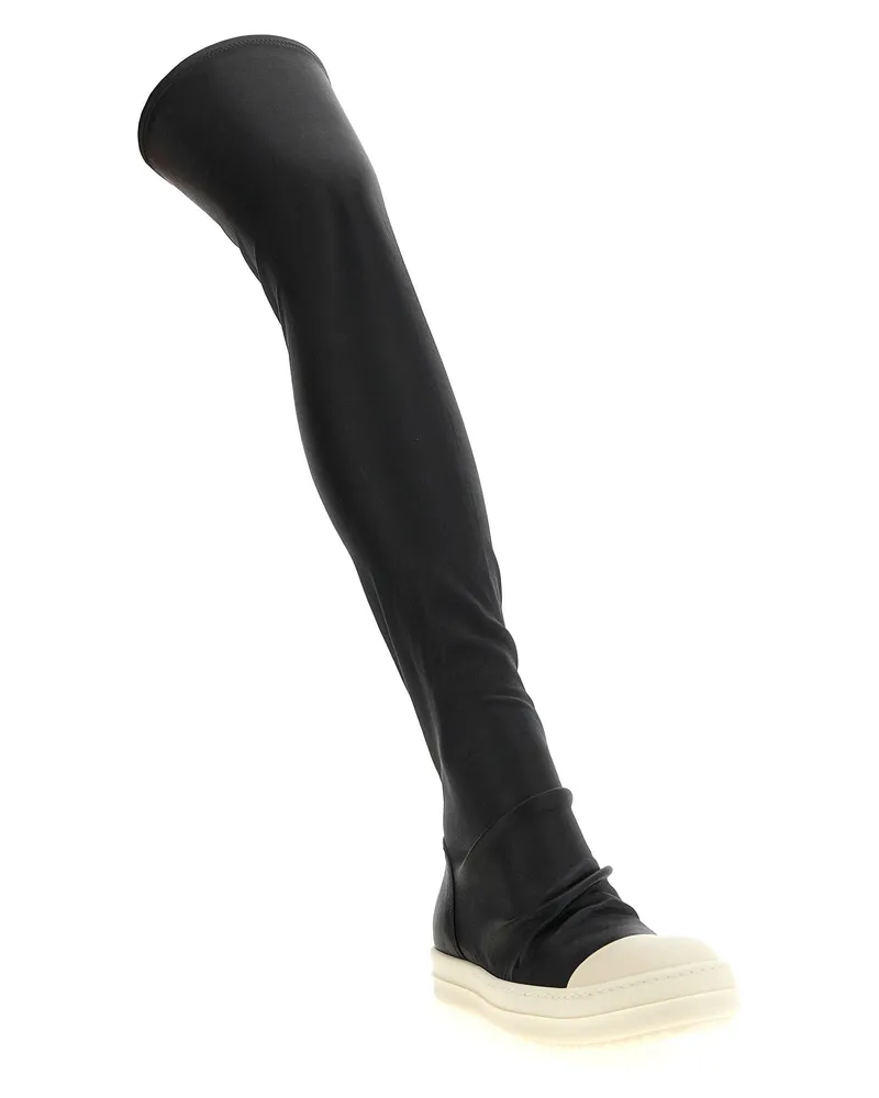 Rick Owens Stretch Lambskin Over-the-Knee Boot — Black Black