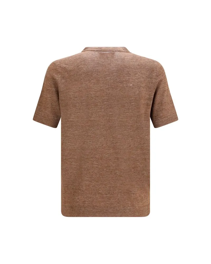 Brunello Cucinelli Men's Brown Linen T-Shirt Brown