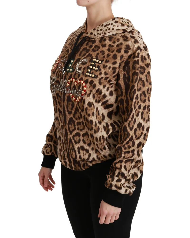 Dolce & Gabbana Women's Brown Hooded Studded Ayers Leopard Sweater Viscose Clothing Brown