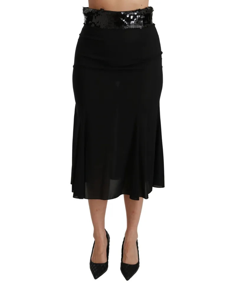 Dolce & Gabbana Women's Black High Waist Mermaid Midi Silk Skirt Polyester Elastane Black
