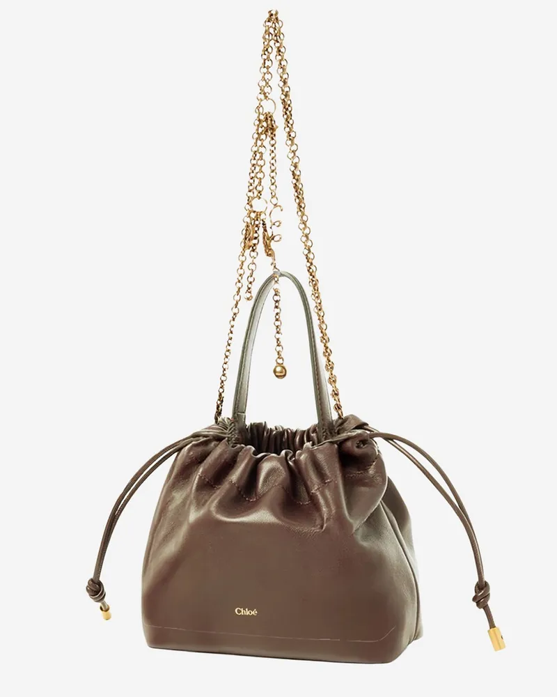Chloé Drawstring Leather Shoulder Bag — Brown Brown