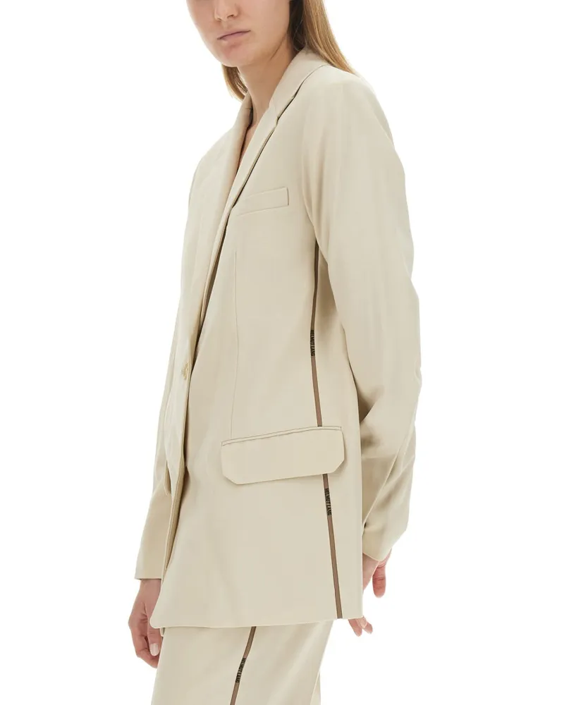 Helmut Lang Logo-Embellished Virgin Wool Blazer — Ivory Ivory
