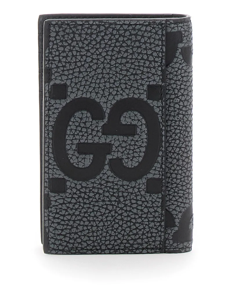 Gucci Men's Grey Card Holder With Maxi Double G Logo Calf Accessory Gray