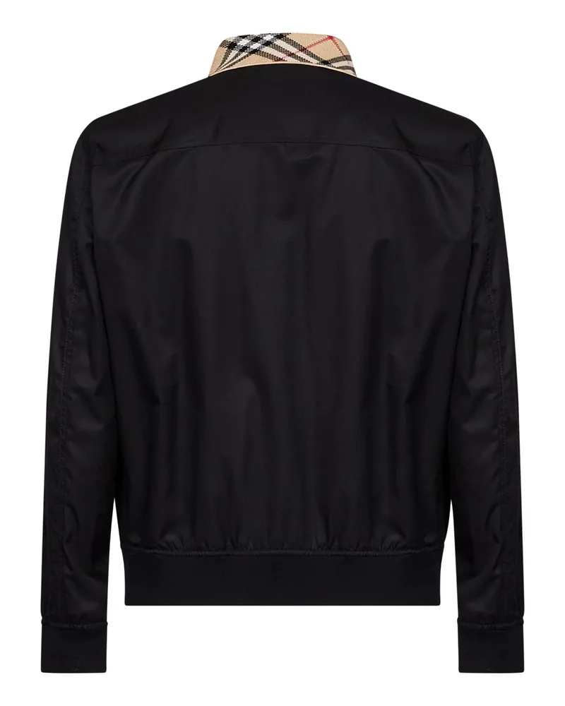 Burberry Men's Harrington Jacket Glenfields Gabardine Black Cotton Bomber Black