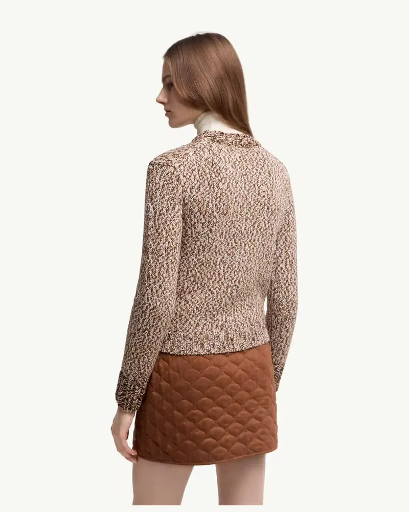 Moncler Marled Knit Crew-Neck Sweater — Brown Brown