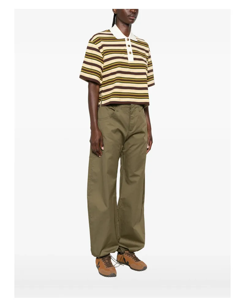 Moncler Striped Polo-Collar Cotton Sweater — Brown Brown