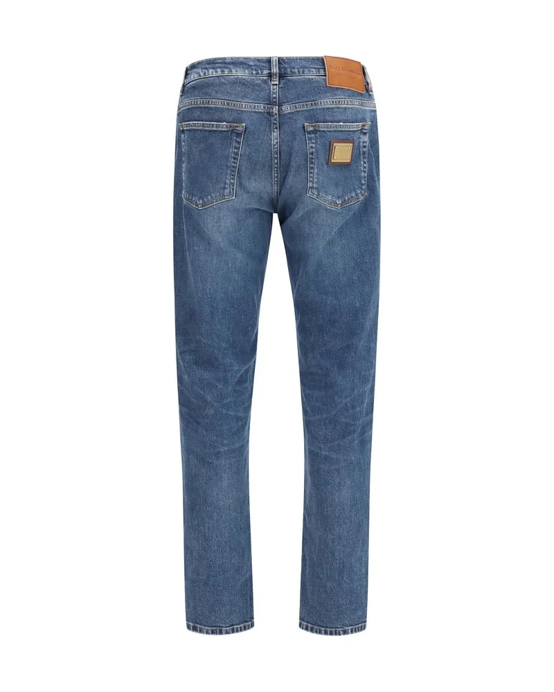 Dolce & Gabbana Men's Blue Cotton Straight-Leg Jeans Clothing Blue