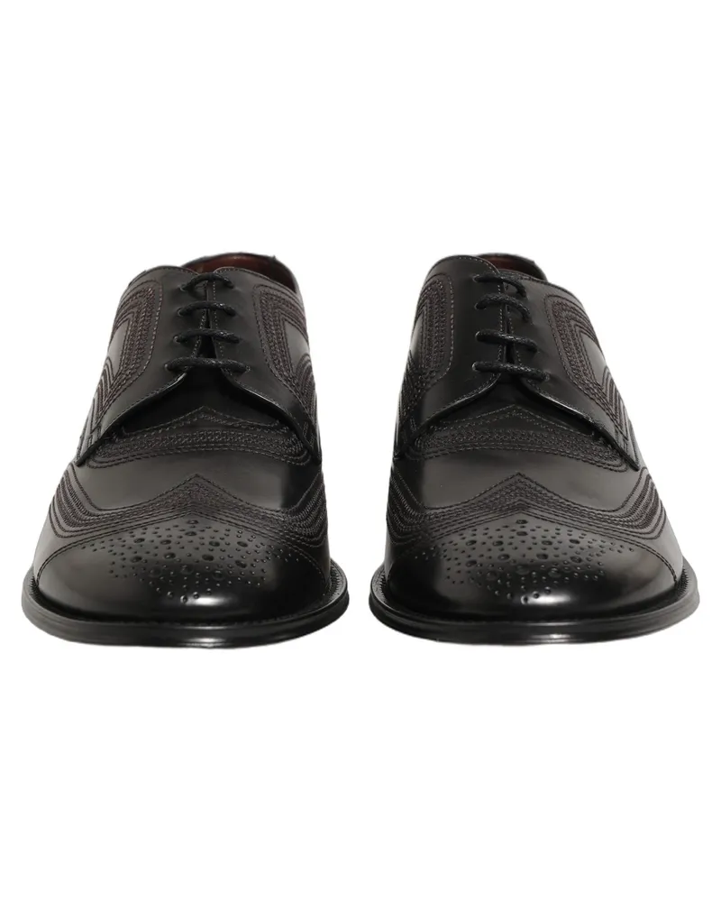 Dolce & Gabbana Men's Black Embroidered Leather Derby Dress Shoes Calf Black