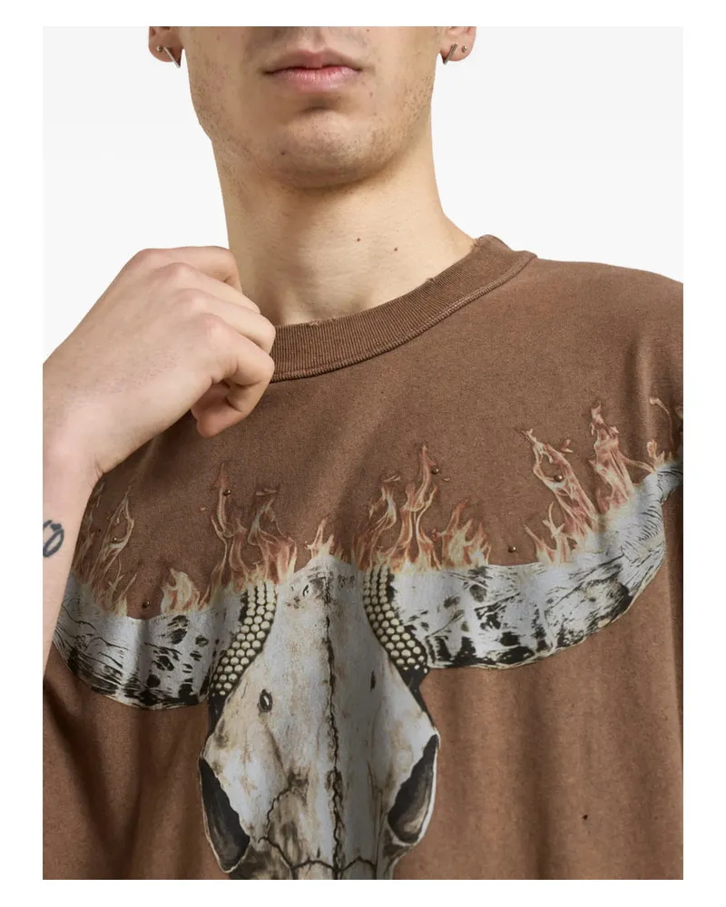 REPRESENT Graphic Print Distressed T-Shirt — Brown Brown