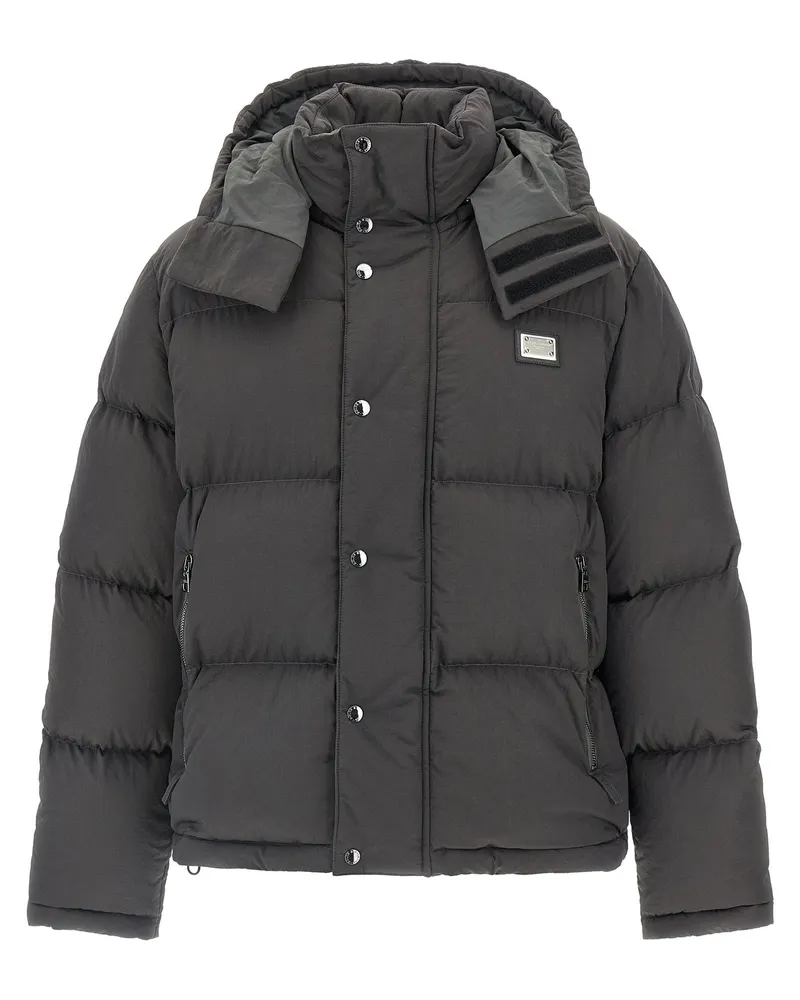 Dolce & Gabbana Quilted Logo Patch Down Jacket — Black Black