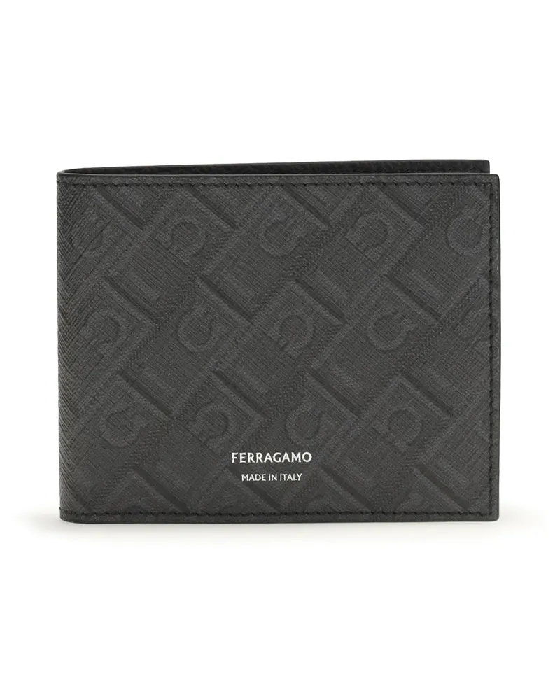 Ferragamo Men's Wallet Monogram Grey Patterned Medium Calf Leather Umbrellas Gray