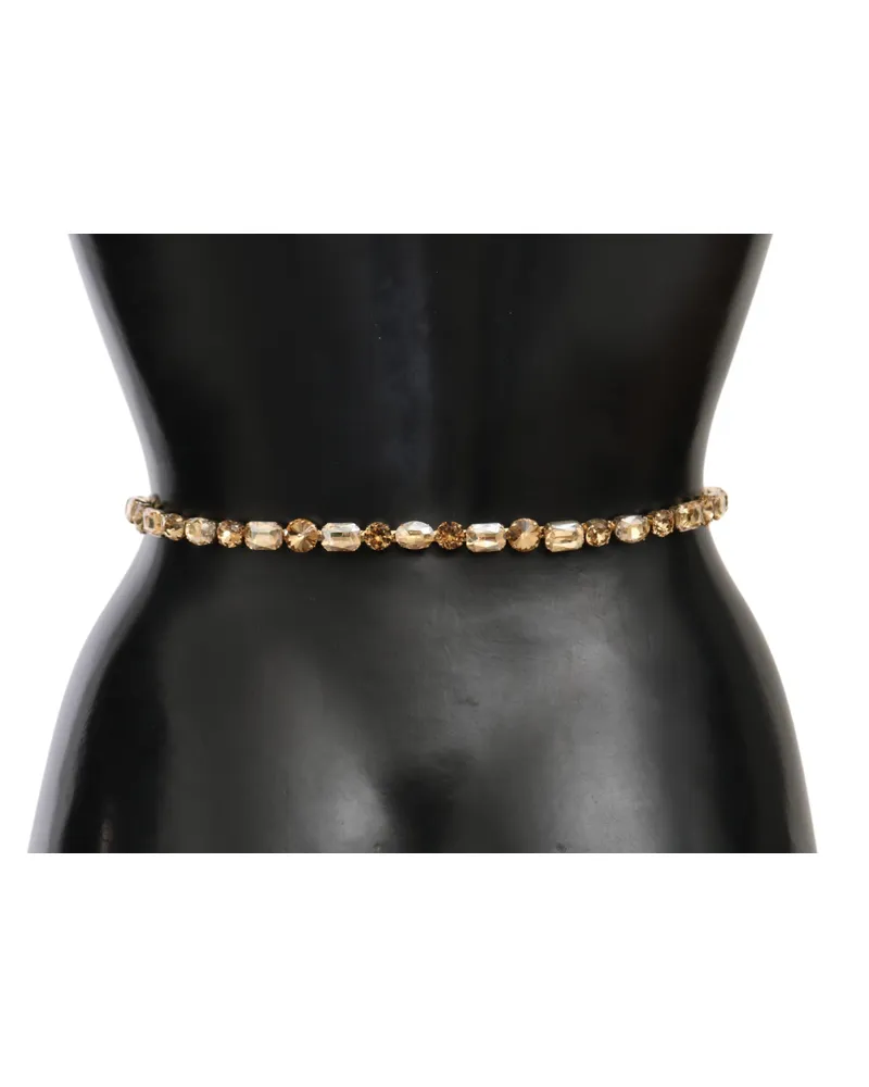 Dolce & Gabbana Women's White Leather Crystals Waist Belt Brass White