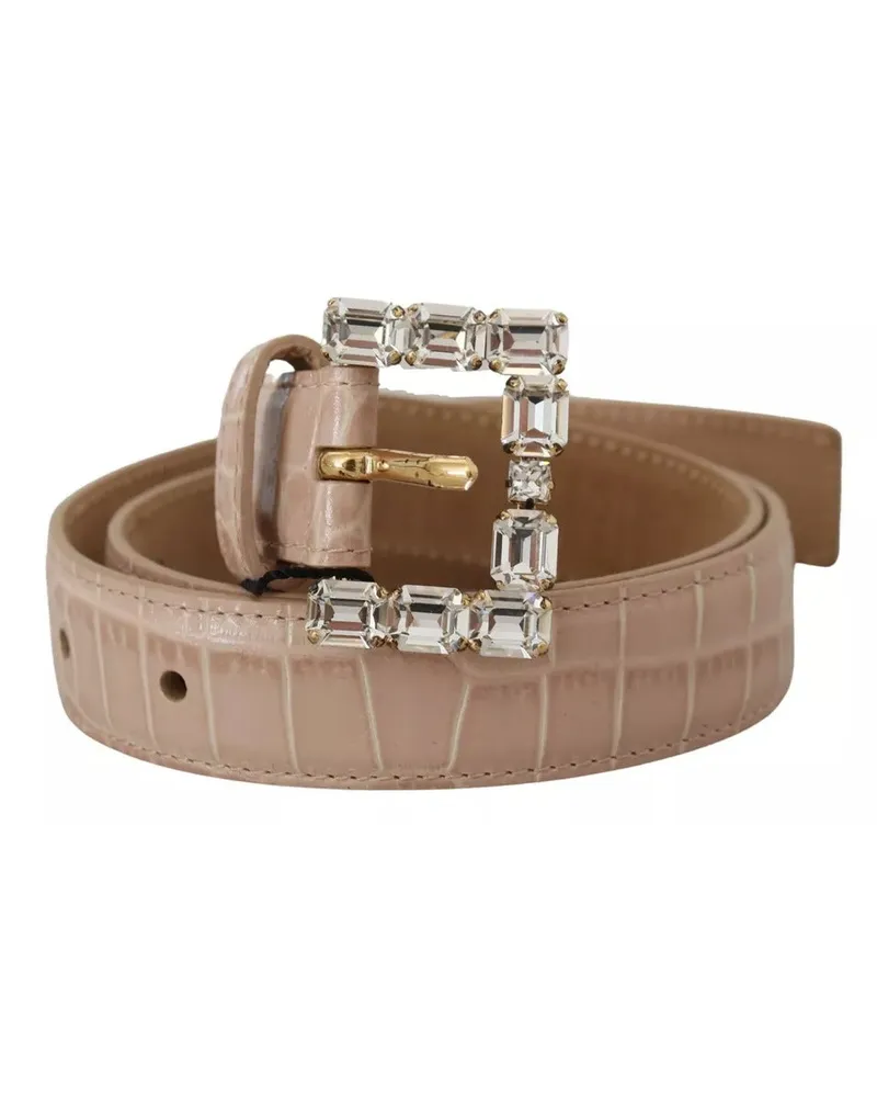 Dolce & Gabbana Beige Leather Crystal Buckle Women Belt Calf Beige