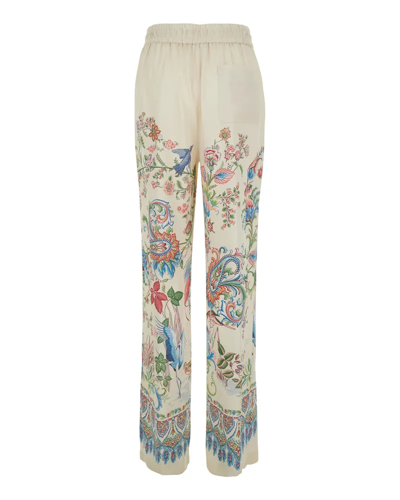 Etro Women's Trousers White Floral Tech Fabric Polyester White