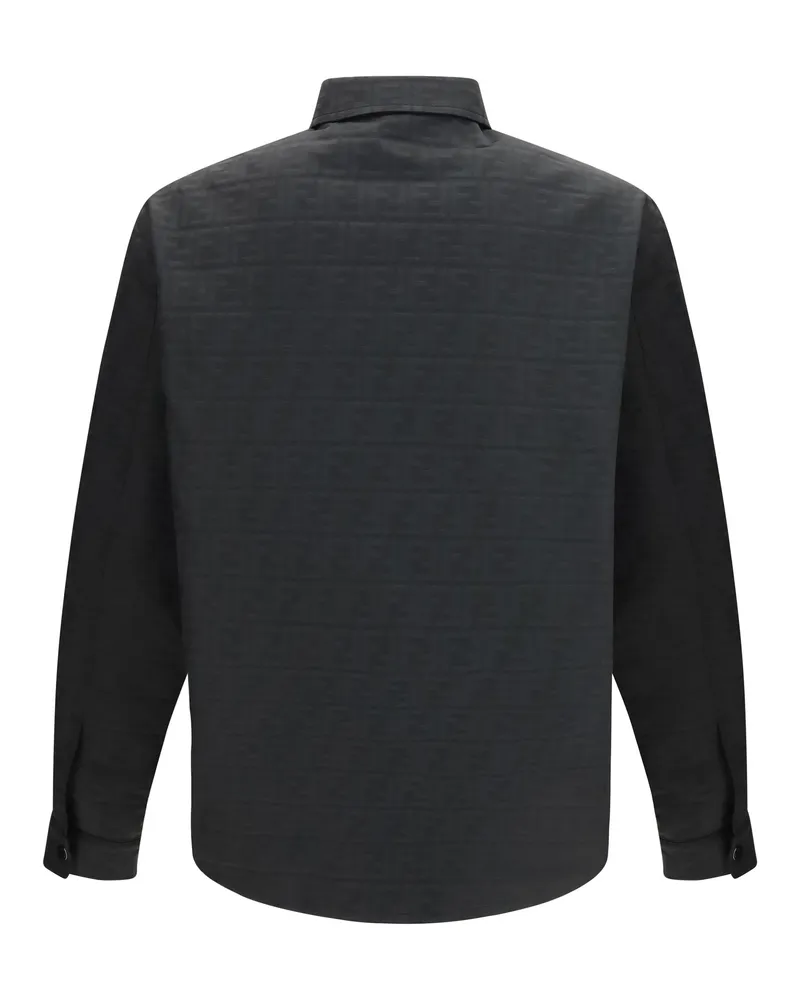 Fendi Men's Ff Jacquard Nylon Shirt Nero Polyester Jacket Black