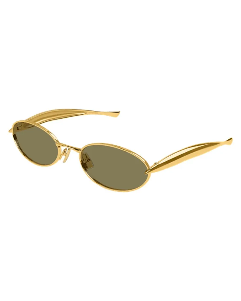 Bottega Veneta BV1386S Metal Oval Sunglasses — Gold Gold
