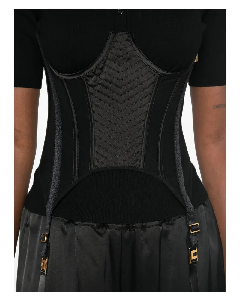 Elisabetta Franchi Ribbed-Knit Polo — Black 