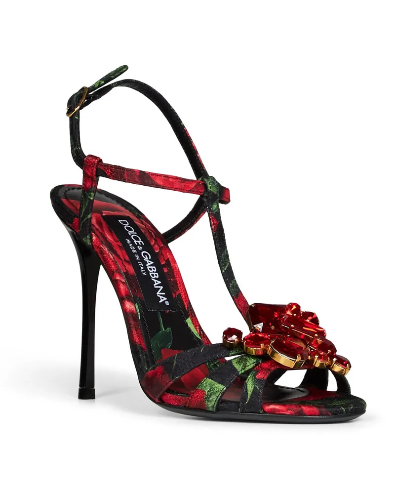 Dolce & Gabbana Rose-Print Brocade Heel Sandal — Multicolor Multicolor