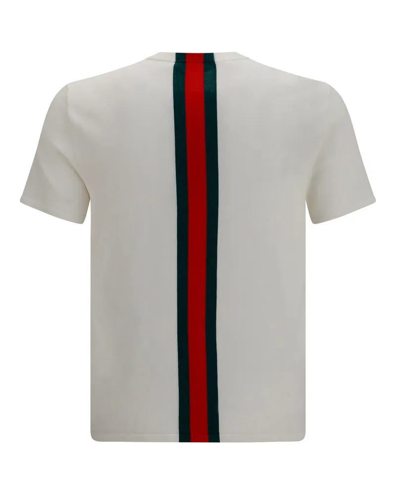 Gucci Men's Cotton Knit T-Shirt With Web Intarsia White Milk-Green-Red T-Shirts Milk/green/red And Polos White